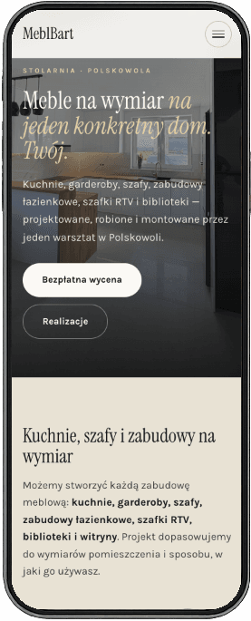 Mobilny widok strony MeblBart