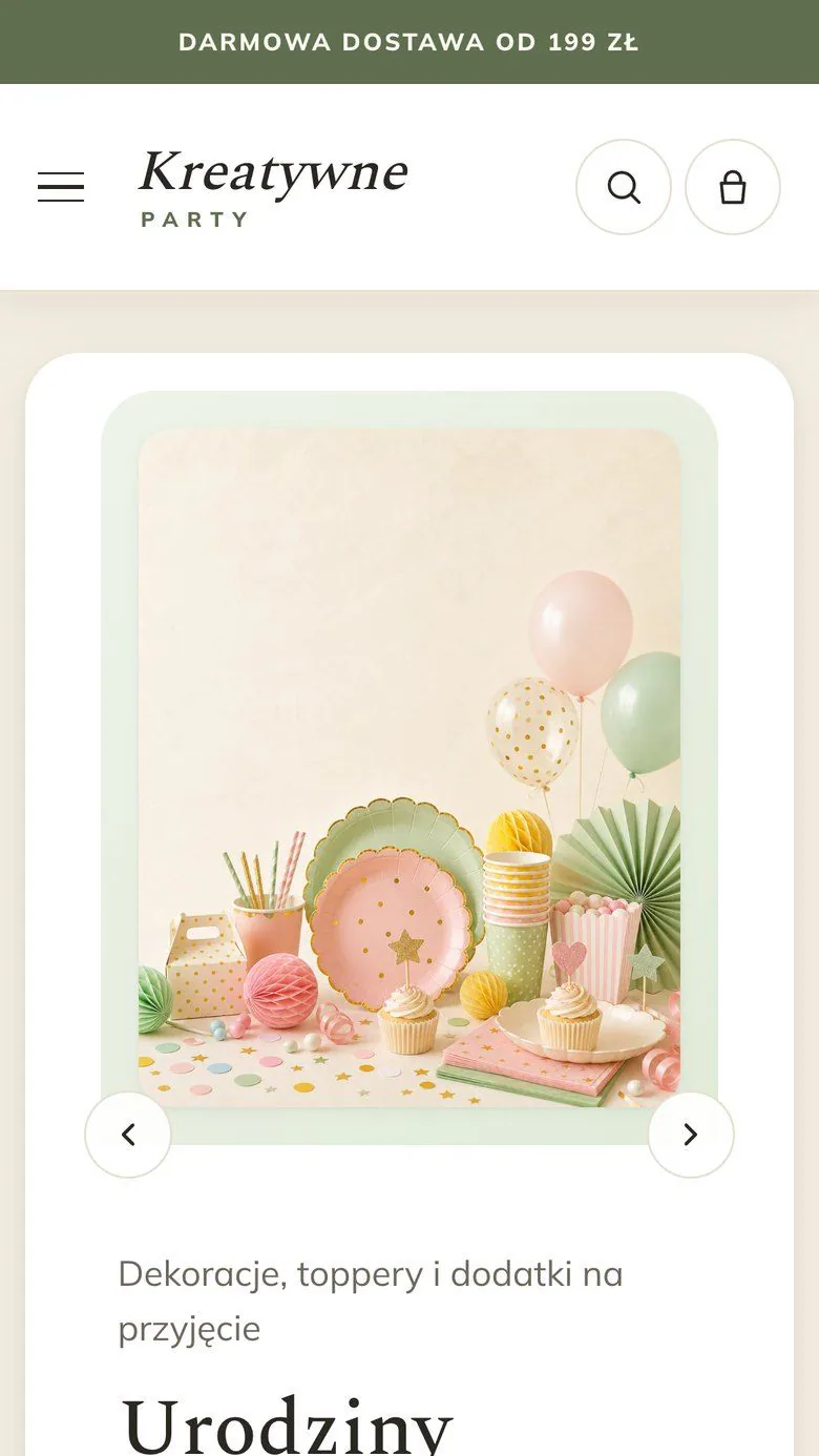 Kreatywne Party homepage on mobile