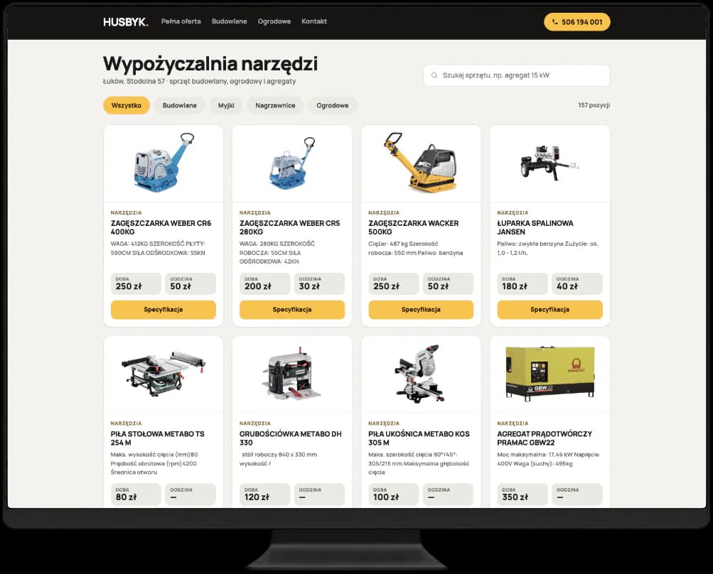 Desktop Husbyk equipment catalog
