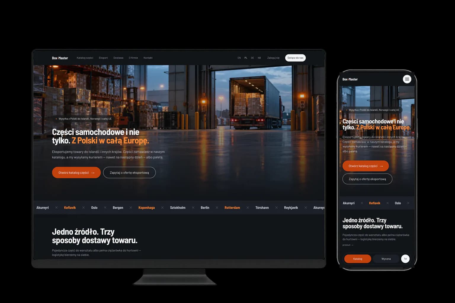 Strona wejściowa Box-Master na desktopie i telefonie