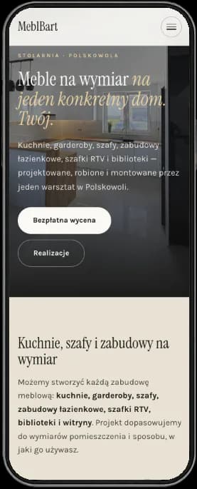 Mobile view of the MeblBart website