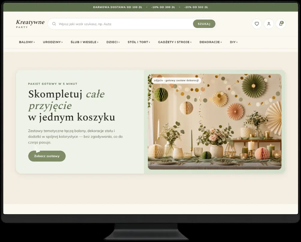 Kreatywne Party store on desktop